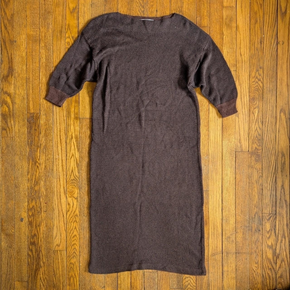 Vintage Boatneck Brown & Black Knit Sweater Minimalist Midi Dress
